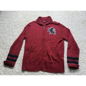 Express Men's Big Logo Zip Shawl Collar Sweater Cardigan Size L Red EUC